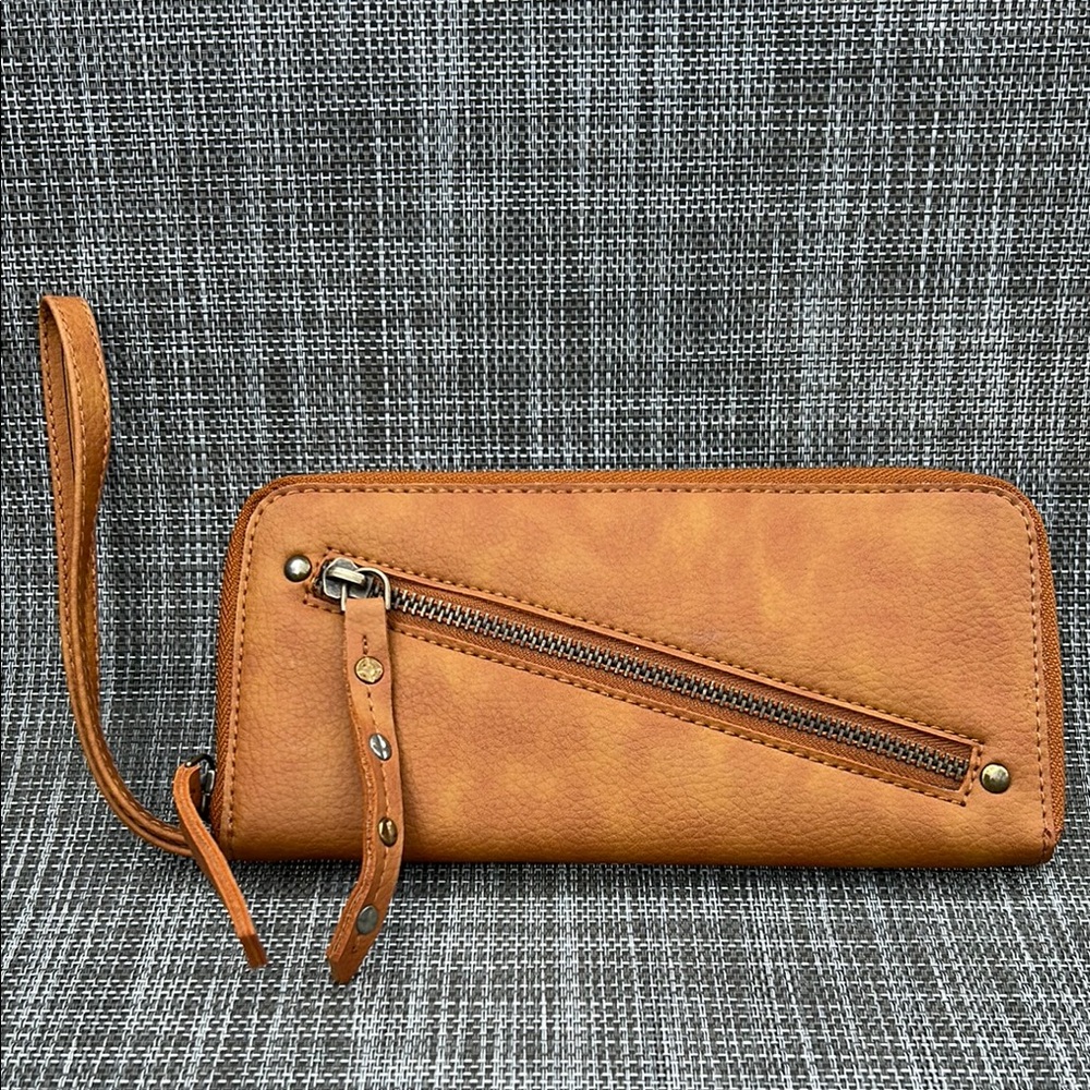 Tan Leather Free People Wristlet Wallet